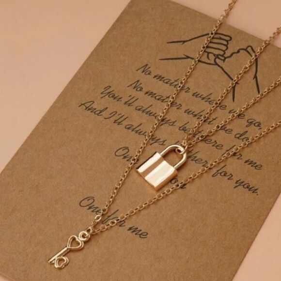 GOLD PLATED HEART KEY & LOCK UNISEX PENDANT NECKLACE WITH INSPIRATIONAL CARD - Picture 5 of 10